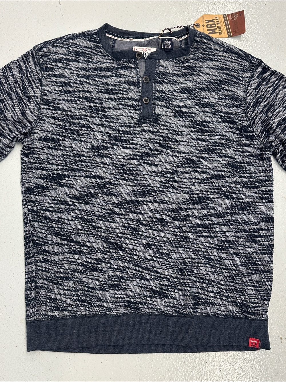 MBX Boxy Knit Crewneck Sweater in Navy and Gray NWT